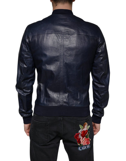 Dolce &amp; Gabbana – Bikerjacke aus Lammleder mit durchgehendem Reißverschluss, Blau