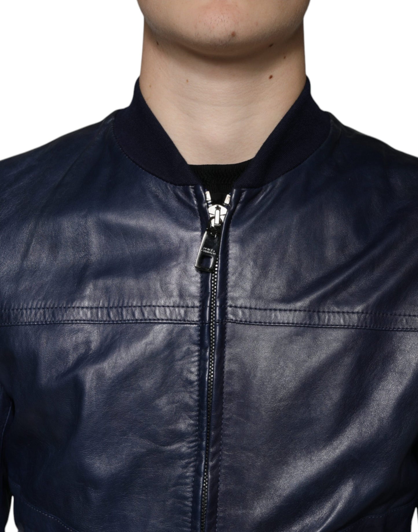 Dolce &amp; Gabbana – Bikerjacke aus Lammleder mit durchgehendem Reißverschluss, Blau