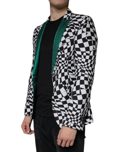 John Richmond Black White Checkered Crystal Single Breasted Blazer