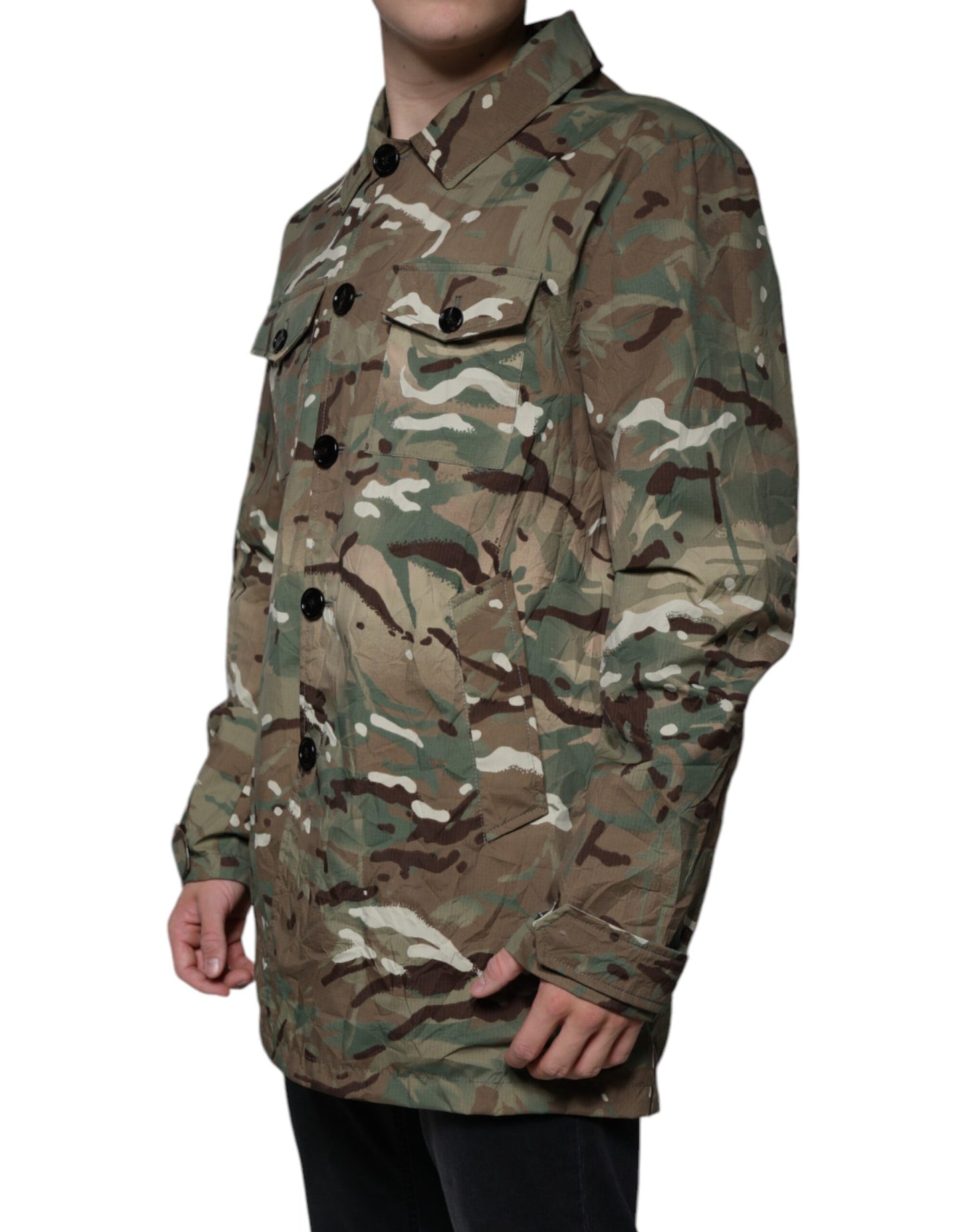 Dolce &amp; Gabbana – Mehrfarbige Manteljacke mit Camouflage-Kragen