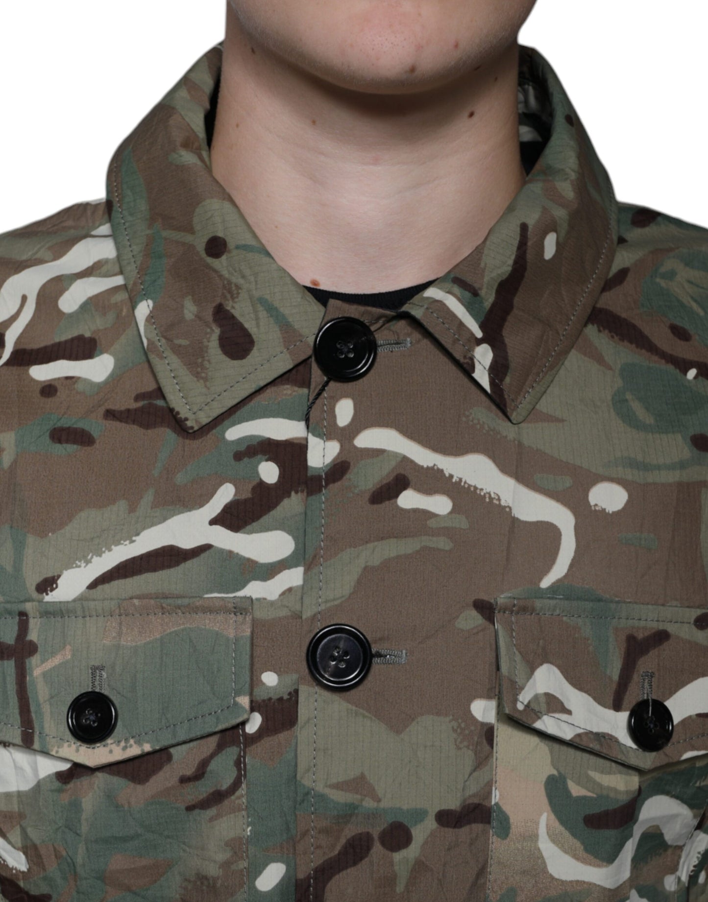 Dolce &amp; Gabbana – Mehrfarbige Manteljacke mit Camouflage-Kragen