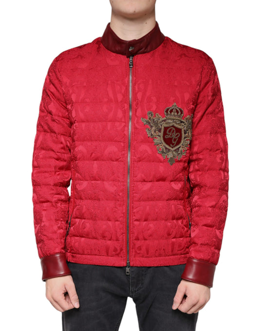 Dolce &amp; Gabbana – Rote, gesteppte Bomberjacke mit goldenem Kronenlogo