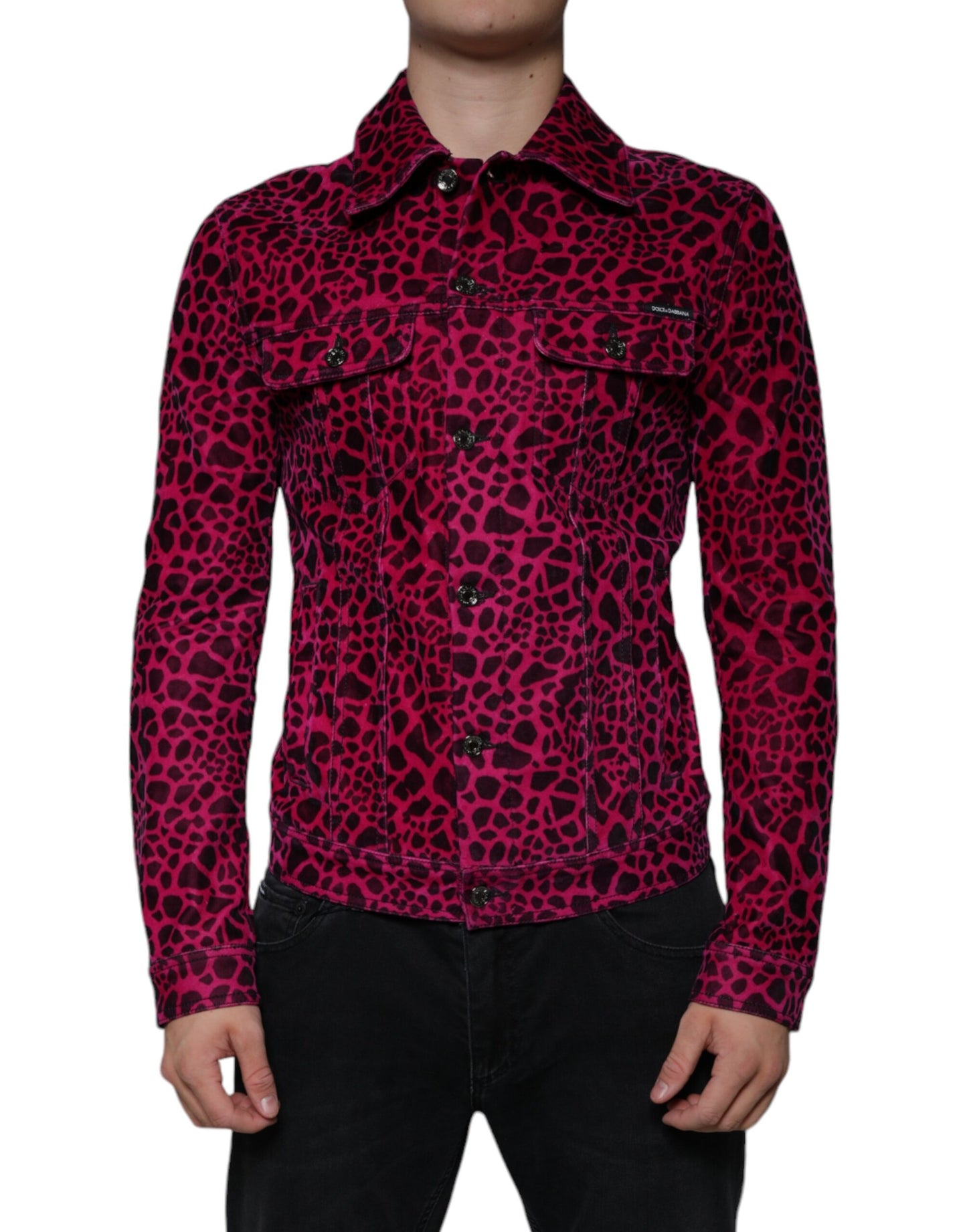 Dolce &amp; Gabbana – Fuchsiafarbene Jacke mit Button-Down-Kragen und Leopardenmuster