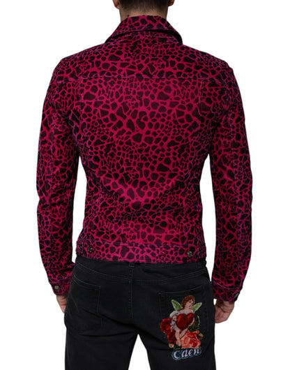 Dolce &amp; Gabbana – Fuchsiafarbene Jacke mit Button-Down-Kragen und Leopardenmuster