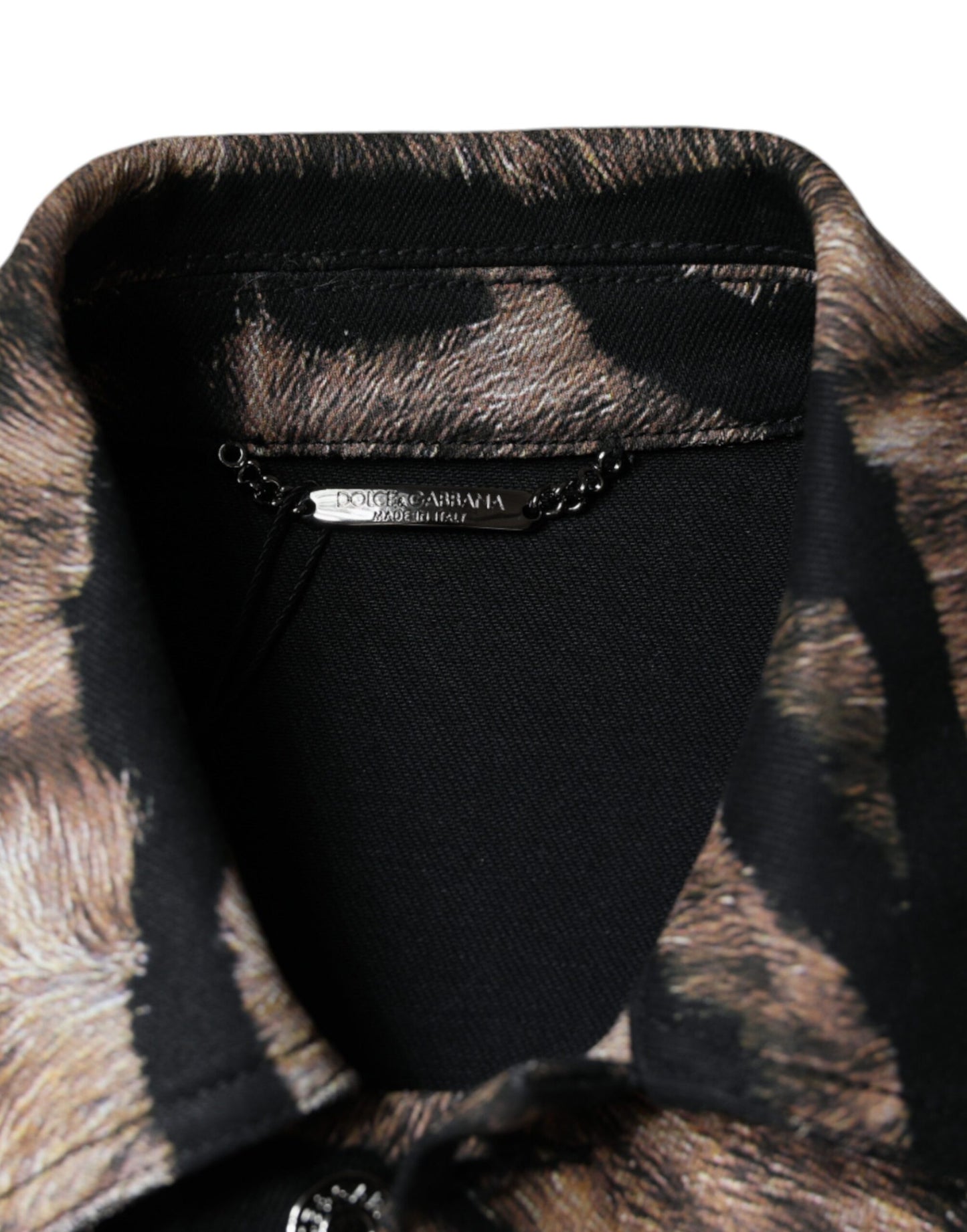 Dolce &amp; Gabbana – Braune Jacke mit Tiger-Kragen und Button-Down-Muster