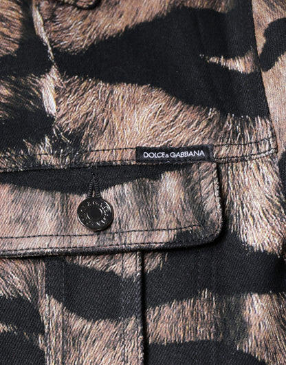 Dolce &amp; Gabbana – Braune Jacke mit Tiger-Kragen und Button-Down-Muster