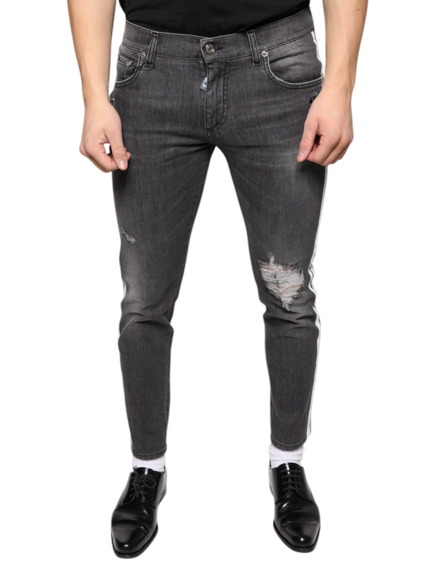 Dolce &amp; Gabbana – Schwarze Skinny-Jeans aus zerfetzter Baumwolle für Herren