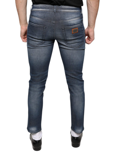 Dolce &amp; Gabbana – Dunkelblaue Skinny-Jeans aus gewaschener Baumwolle