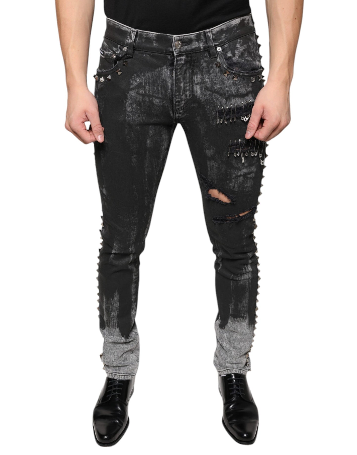 Dolce &amp; Gabbana – Schwarze Skinny-Jeans aus Baumwolle mit Verzierung