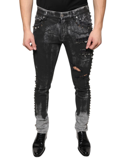 Dolce &amp; Gabbana – Schwarze Skinny-Jeans aus Baumwolle mit Verzierung