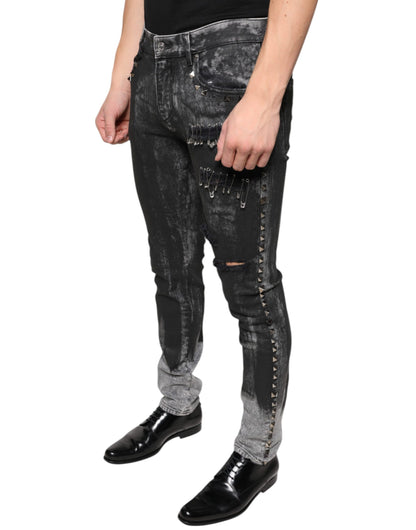 Dolce &amp; Gabbana – Schwarze Skinny-Jeans aus Baumwolle mit Verzierung