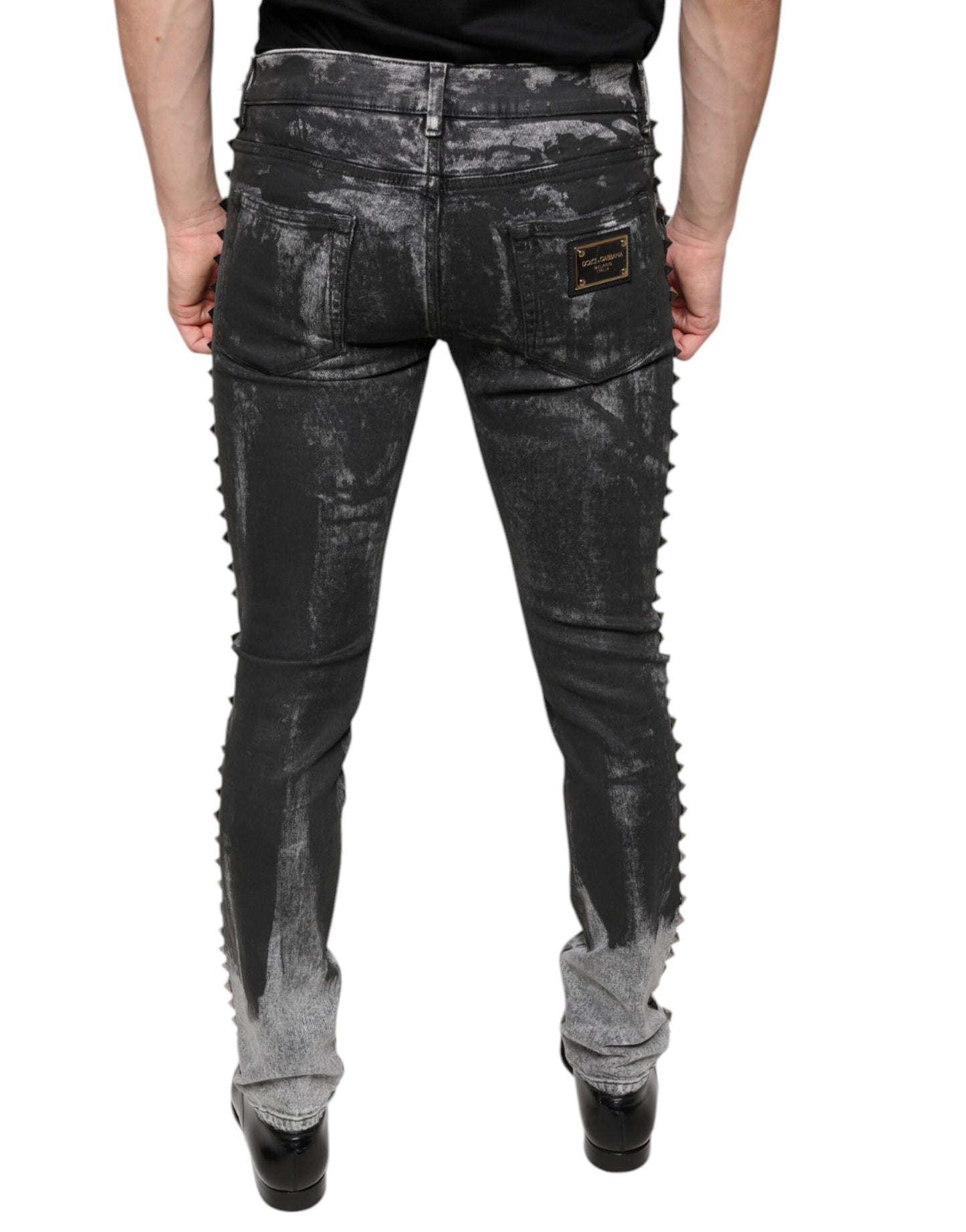 Dolce &amp; Gabbana – Schwarze Skinny-Jeans aus Baumwolle mit Verzierung