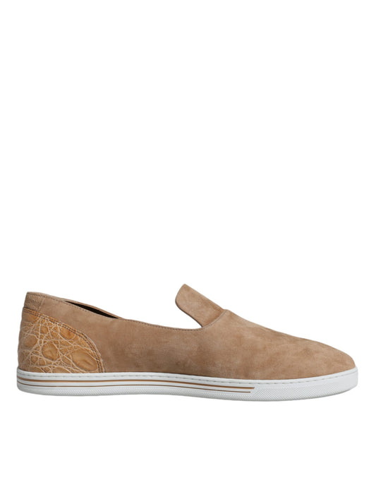 Dolce &amp; Gabbana Beige Wildleder Caiman Slipper Hausschuhe