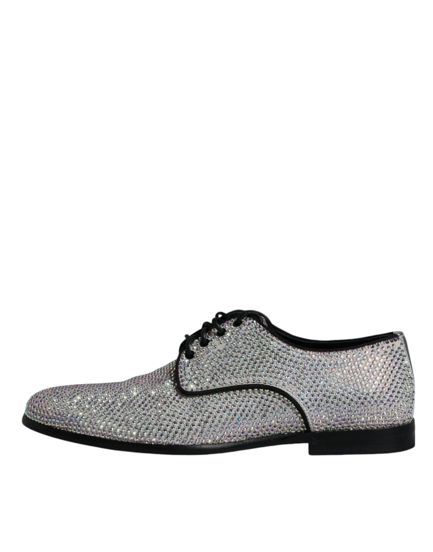 Dolce &amp; Gabbana – Derby-Schuhe aus silbernem Leder mit Strasssteinen