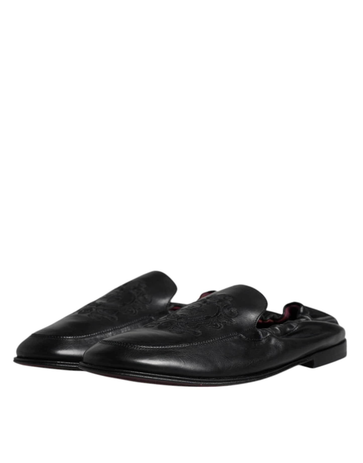 Dolce & Gabbana Black Logo Embroidered Leather Loafer Men Dress Shoes