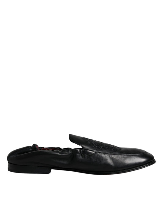 Dolce &amp; Gabbana – Schwarze Leder-Loafer mit Logo-Stickerei für Herren