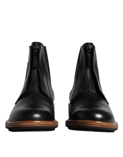 Dolce &amp; Gabbana Chelsea Boots aus schwarzem Leder mit mittlerer Wade für Herren