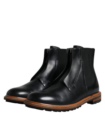 Dolce &amp; Gabbana Chelsea Boots aus schwarzem Leder mit mittlerer Wade für Herren