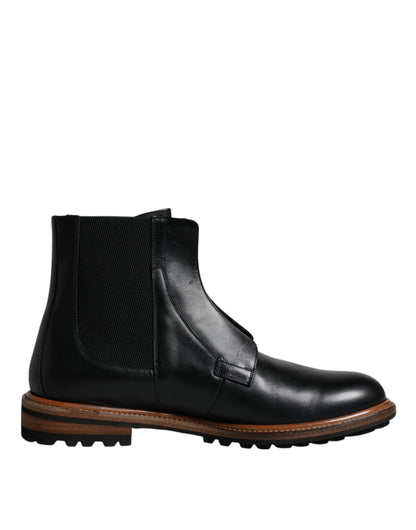 Dolce &amp; Gabbana Chelsea Boots aus schwarzem Leder mit mittlerer Wade für Herren