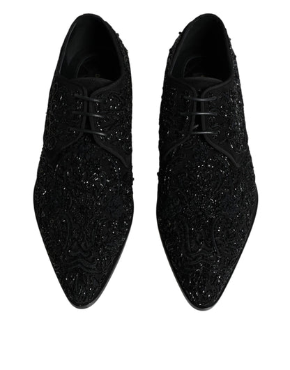 Dolce &amp; Gabbana – Schwarze, verzierte Derby-Schuhe aus Wildleder