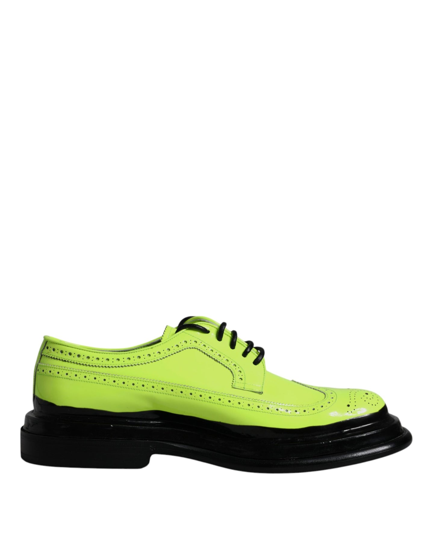 Dolce &amp; Gabbana – Neongrüne Derby-Schuhe aus Leder mit Schnürung