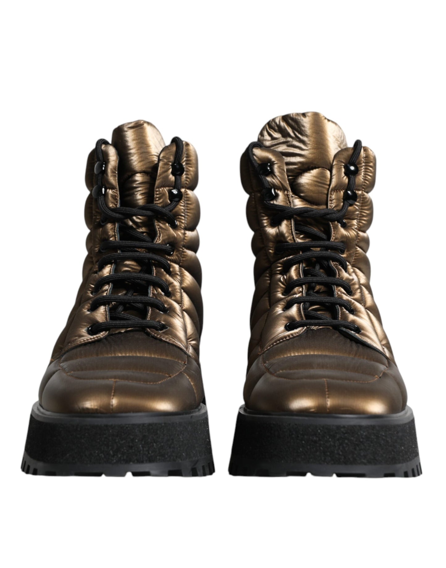 Dolce &amp; Gabbana – Gepolsterte, wadenlange Schnürstiefel in Bronze