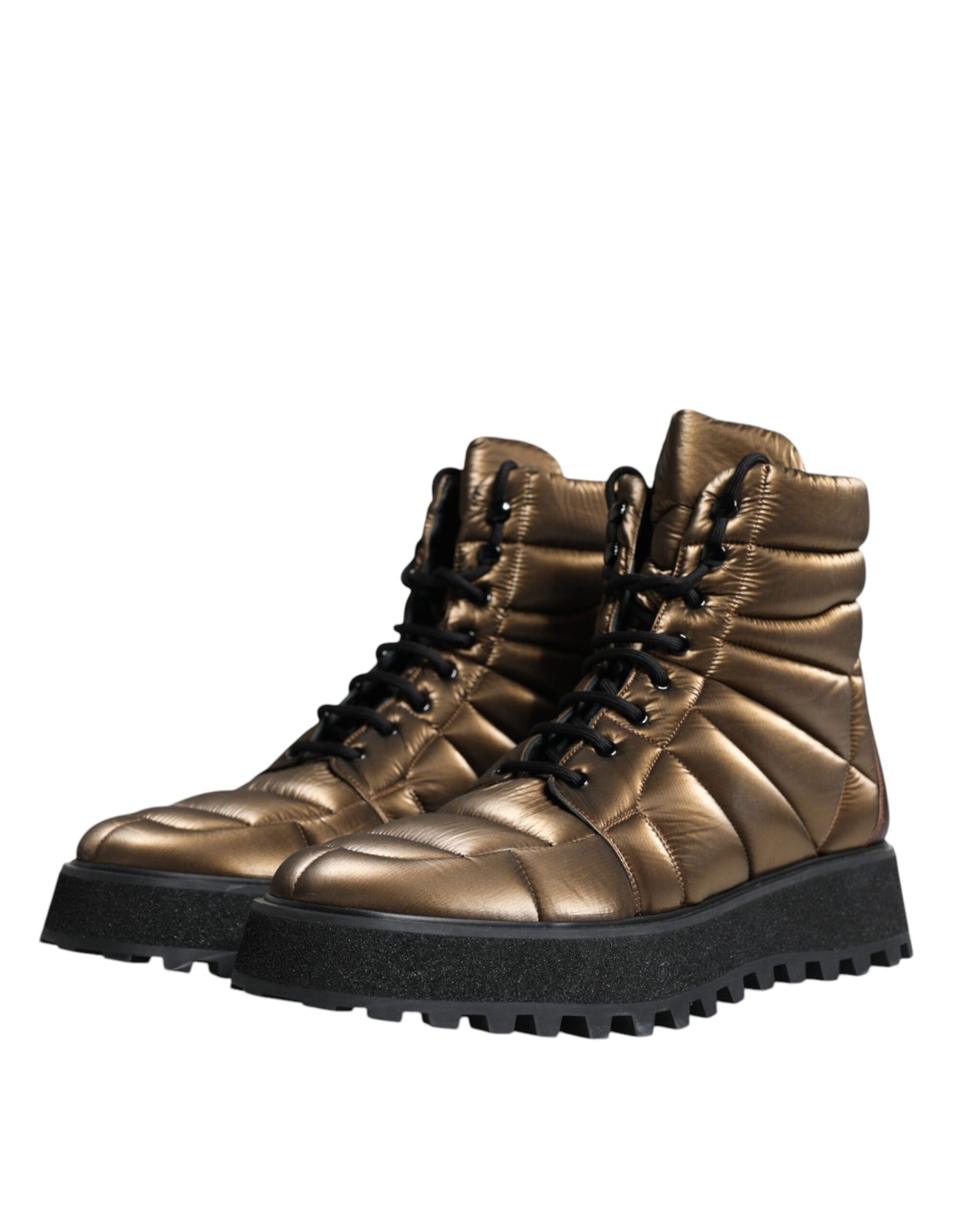 Dolce &amp; Gabbana – Gepolsterte, wadenlange Schnürstiefel in Bronze