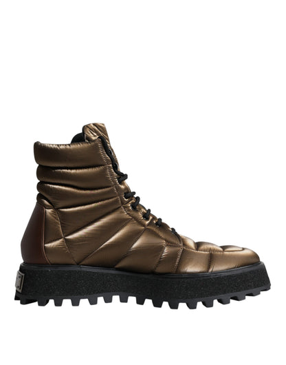 Dolce &amp; Gabbana – Gepolsterte, wadenlange Schnürstiefel in Bronze