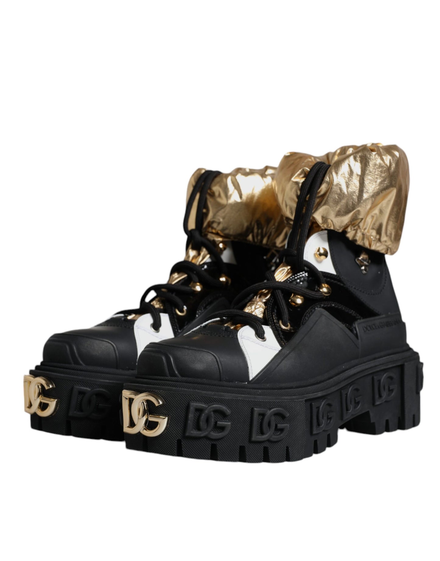 Dolce &amp; Gabbana Trekking-Stiefeletten aus schwarzem und goldenem Leder