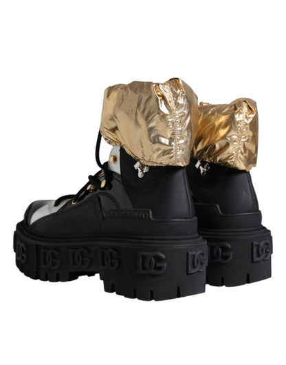 Dolce &amp; Gabbana Trekking-Stiefeletten aus schwarzem und goldenem Leder