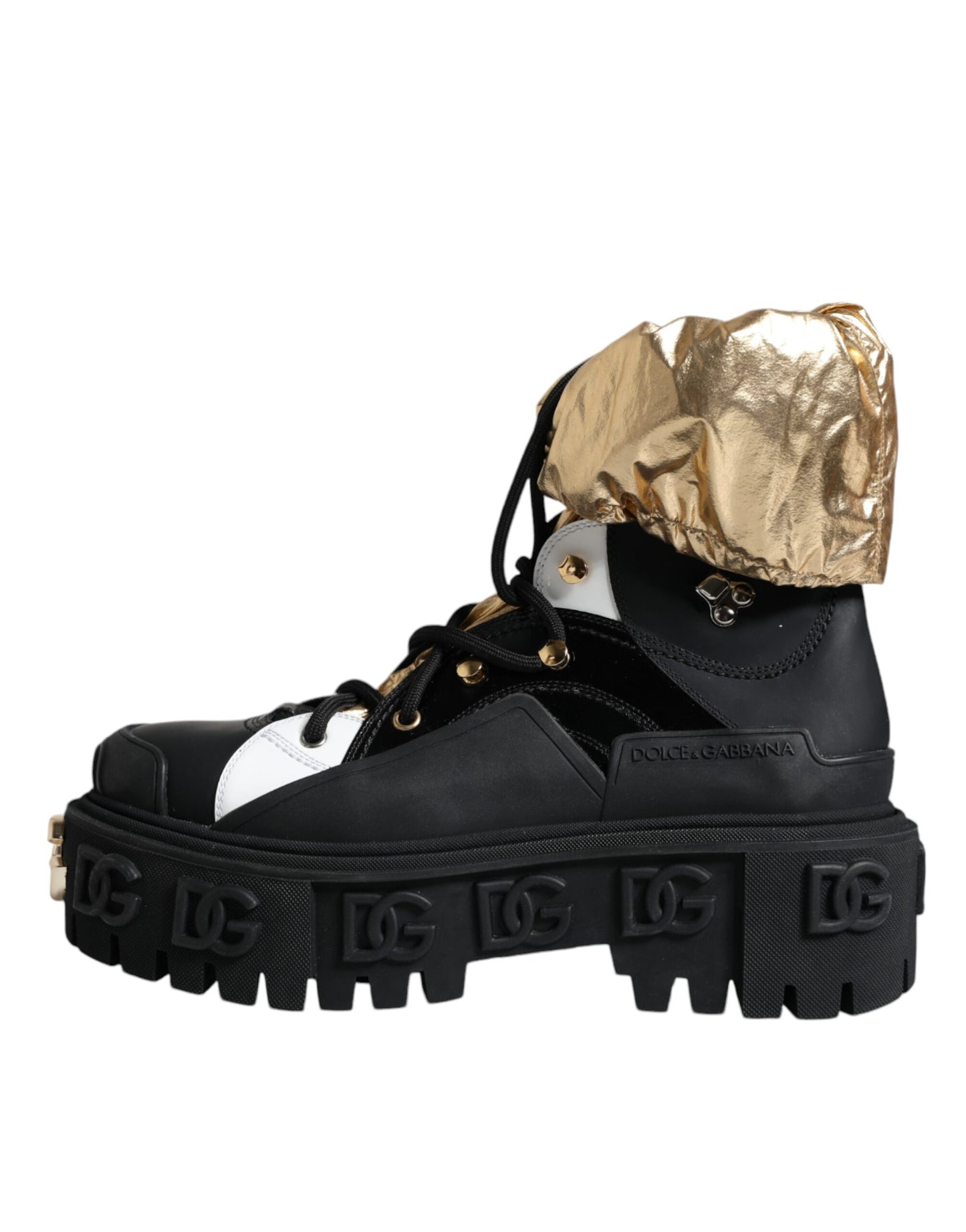 Dolce &amp; Gabbana Trekking-Stiefeletten aus schwarzem und goldenem Leder