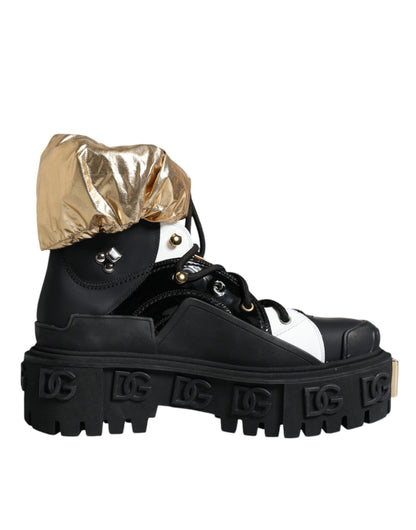 Dolce &amp; Gabbana Trekking-Stiefeletten aus schwarzem und goldenem Leder