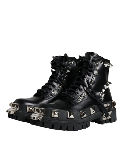 Dolce &amp; Gabbana – Trekkingstiefel aus schwarzem Leder mit Nieten