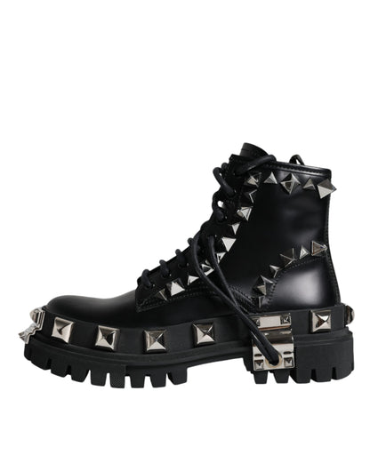 Dolce &amp; Gabbana – Trekkingstiefel aus schwarzem Leder mit Nieten