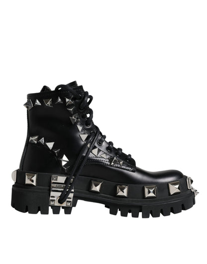 Dolce &amp; Gabbana – Trekkingstiefel aus schwarzem Leder mit Nieten