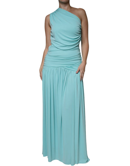 Christian Pellizzari – Langes, drapiertes One-Shoulder-Kleid aus Jersey in Hellblau