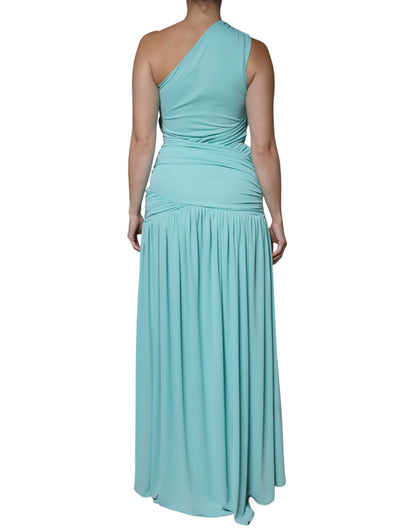 Christian Pellizzari – Langes, drapiertes One-Shoulder-Kleid aus Jersey in Hellblau