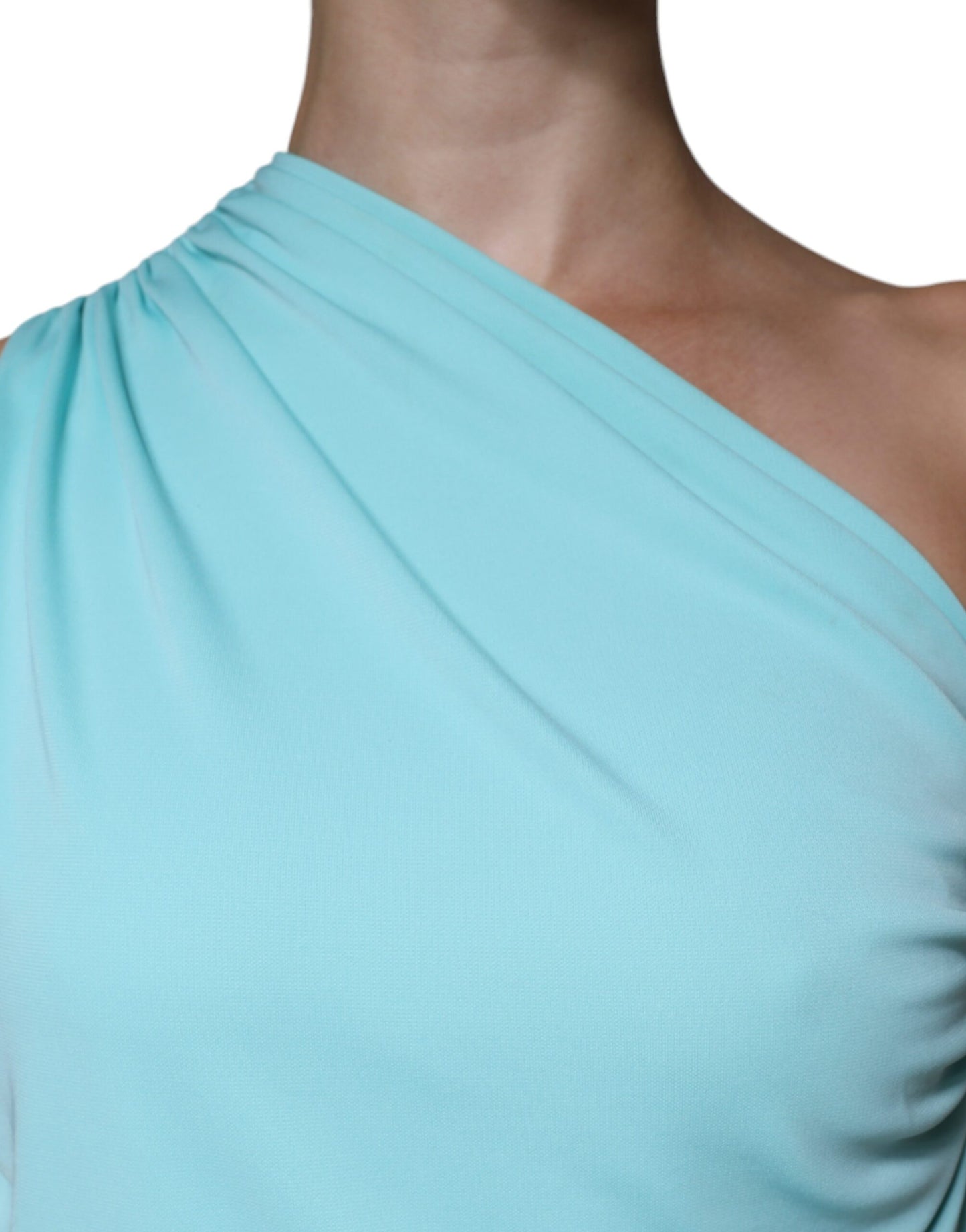 Christian Pellizzari – Langes, drapiertes One-Shoulder-Kleid aus Jersey in Hellblau