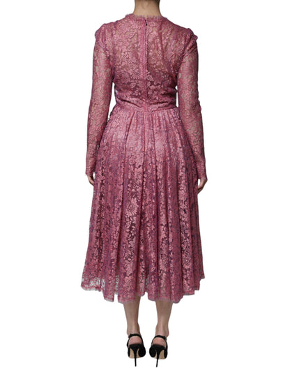 Dolce & Gabbana Fuchsia Floral Lace Long Sleeve Maxi Dress