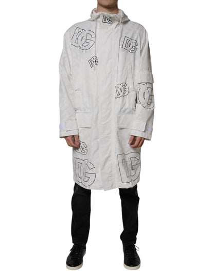 Dolce & Gabbana White Hooded Parka Polyester Trench Coat Jacket