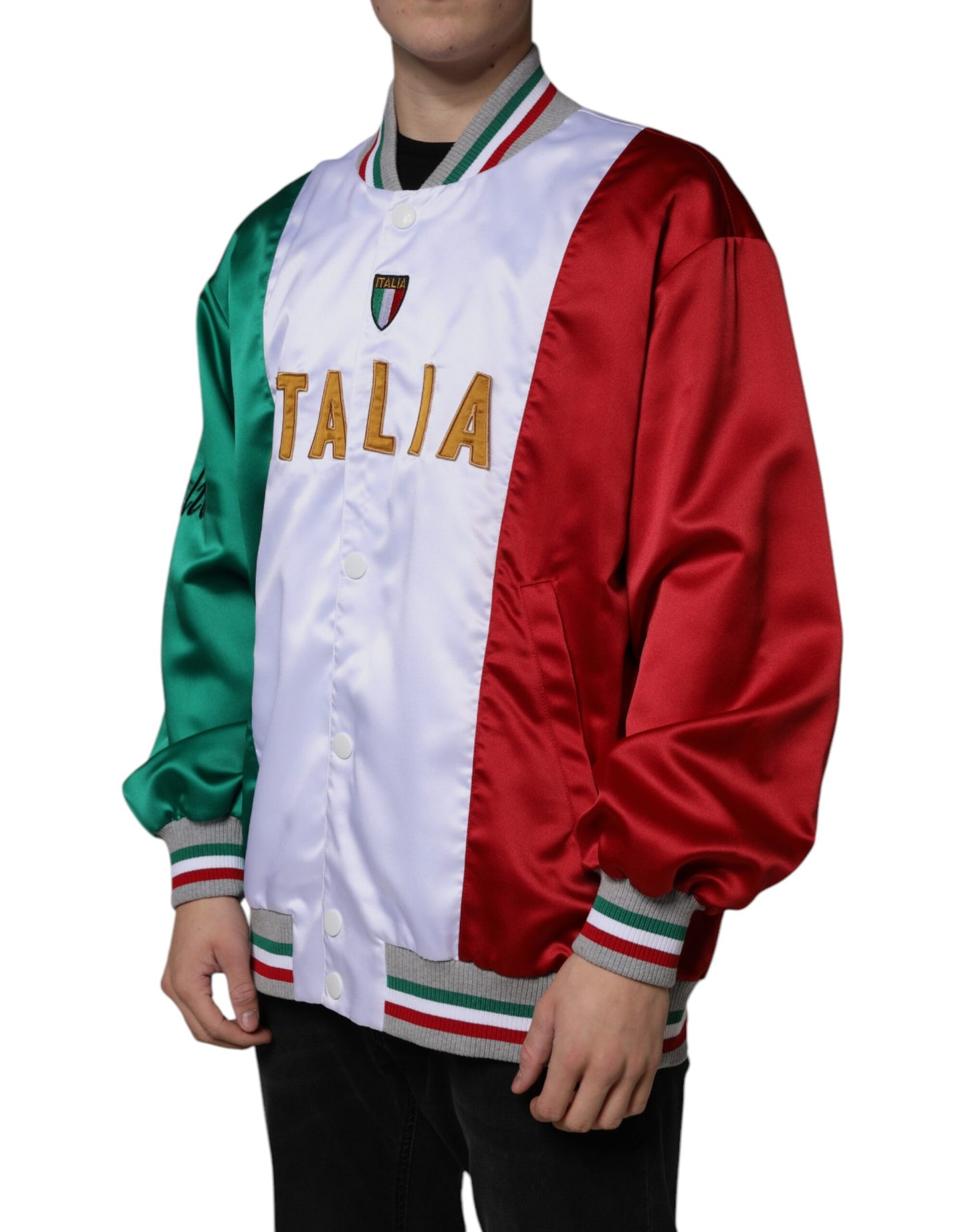 Dolce &amp; Gabbana – Mehrfarbige Bomberjacke „Italia“ mit Knopfleiste