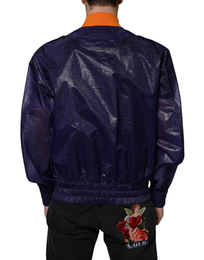 Dolce & Gabbana Blue Cotton Stretch Full Zip Bomber Jacket