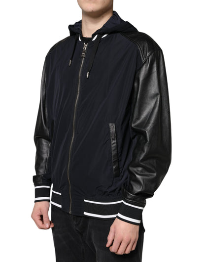 Dolce & Gabbana Black Hooded Full Zip Men Bomber Jacket