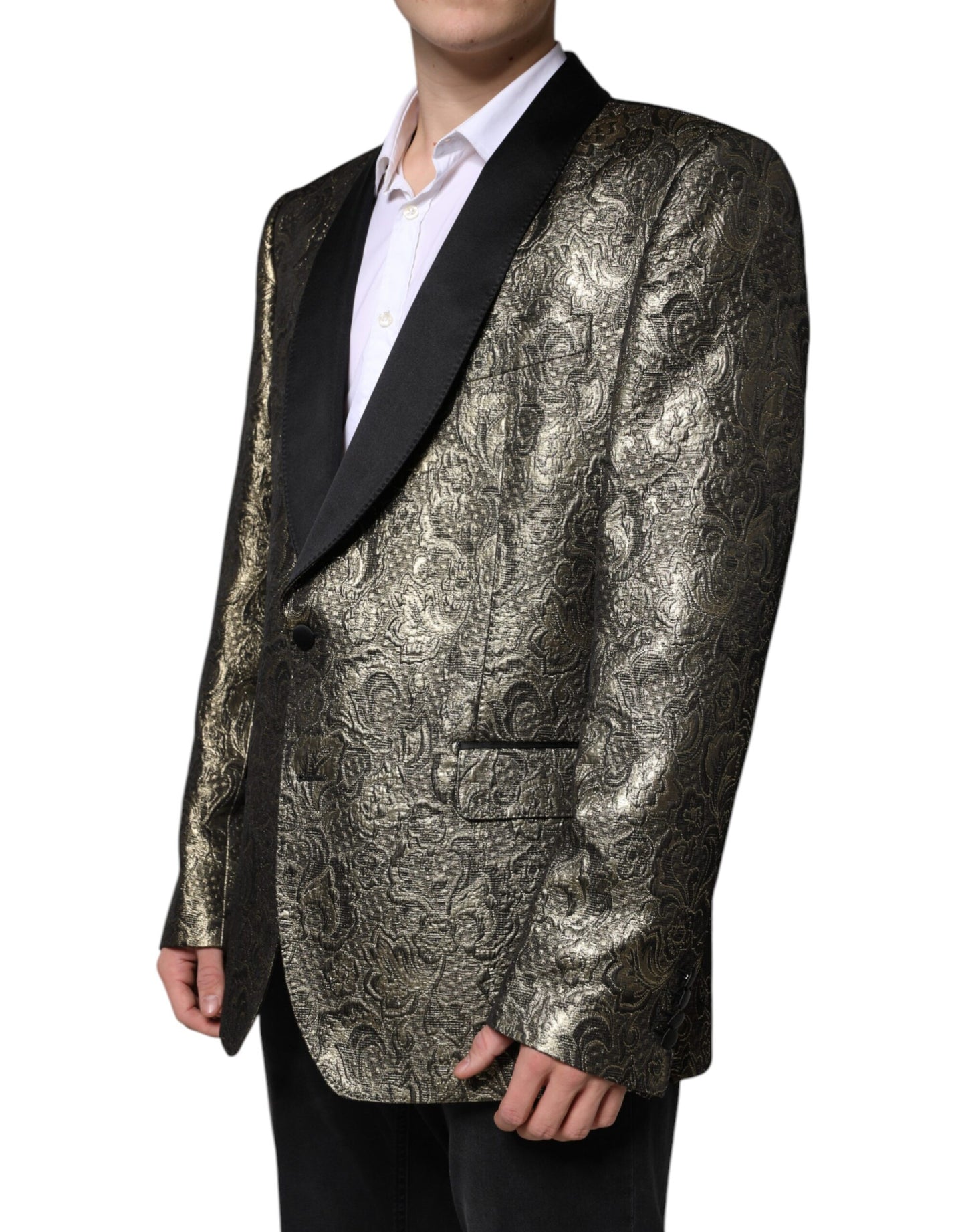 Dolce &amp; Gabbana Gold SICILIA Jacquard Einreihiger Mantel Blazer