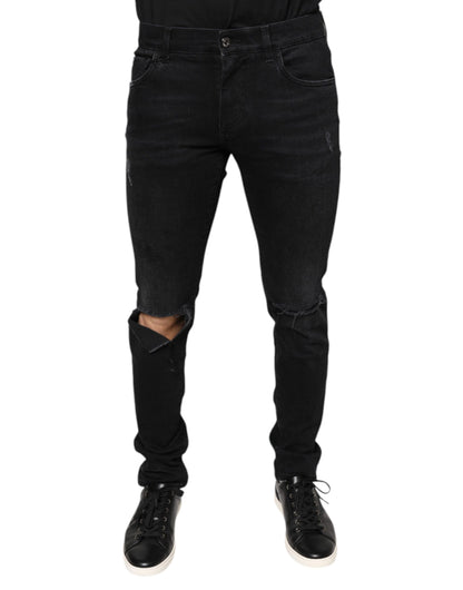 Dolce &amp; Gabbana – Schwarze Skinny-Jeans aus zerfetzter Baumwolle für Herren