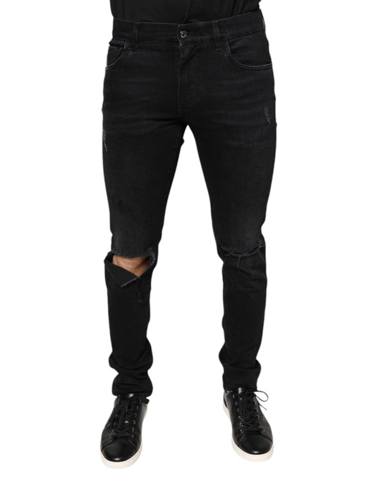 Dolce &amp; Gabbana – Schwarze Skinny-Jeans aus zerfetzter Baumwolle für Herren