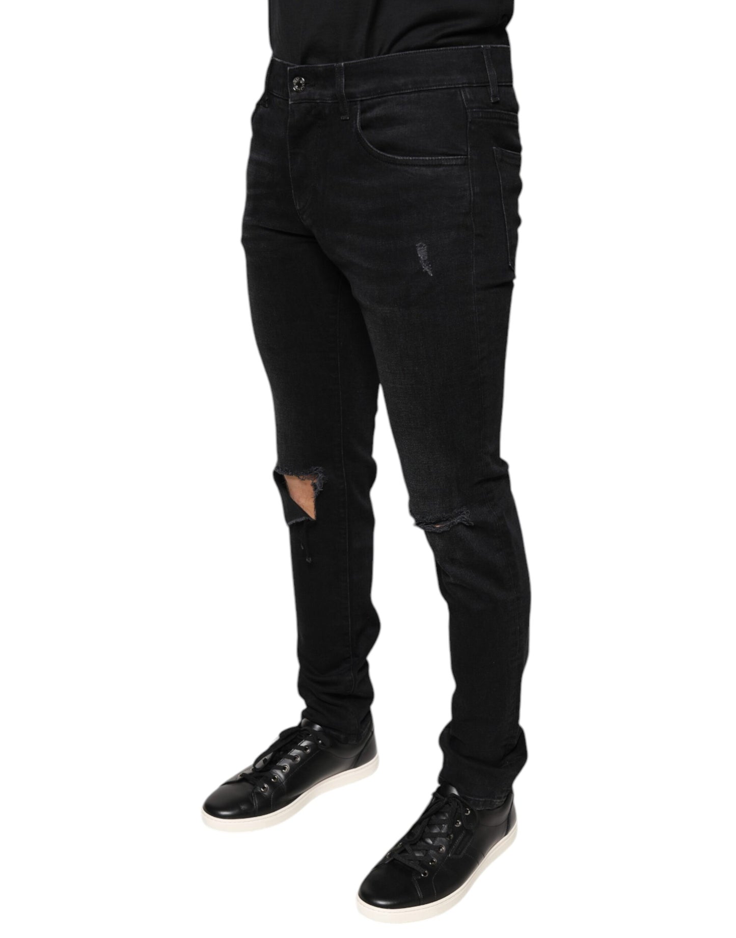 Dolce &amp; Gabbana – Schwarze Skinny-Jeans aus zerfetzter Baumwolle für Herren