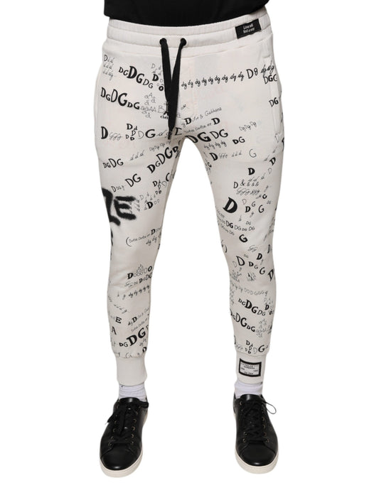 Dolce & Gabbana White Printed Cotton Jogger Sweatpants Pants