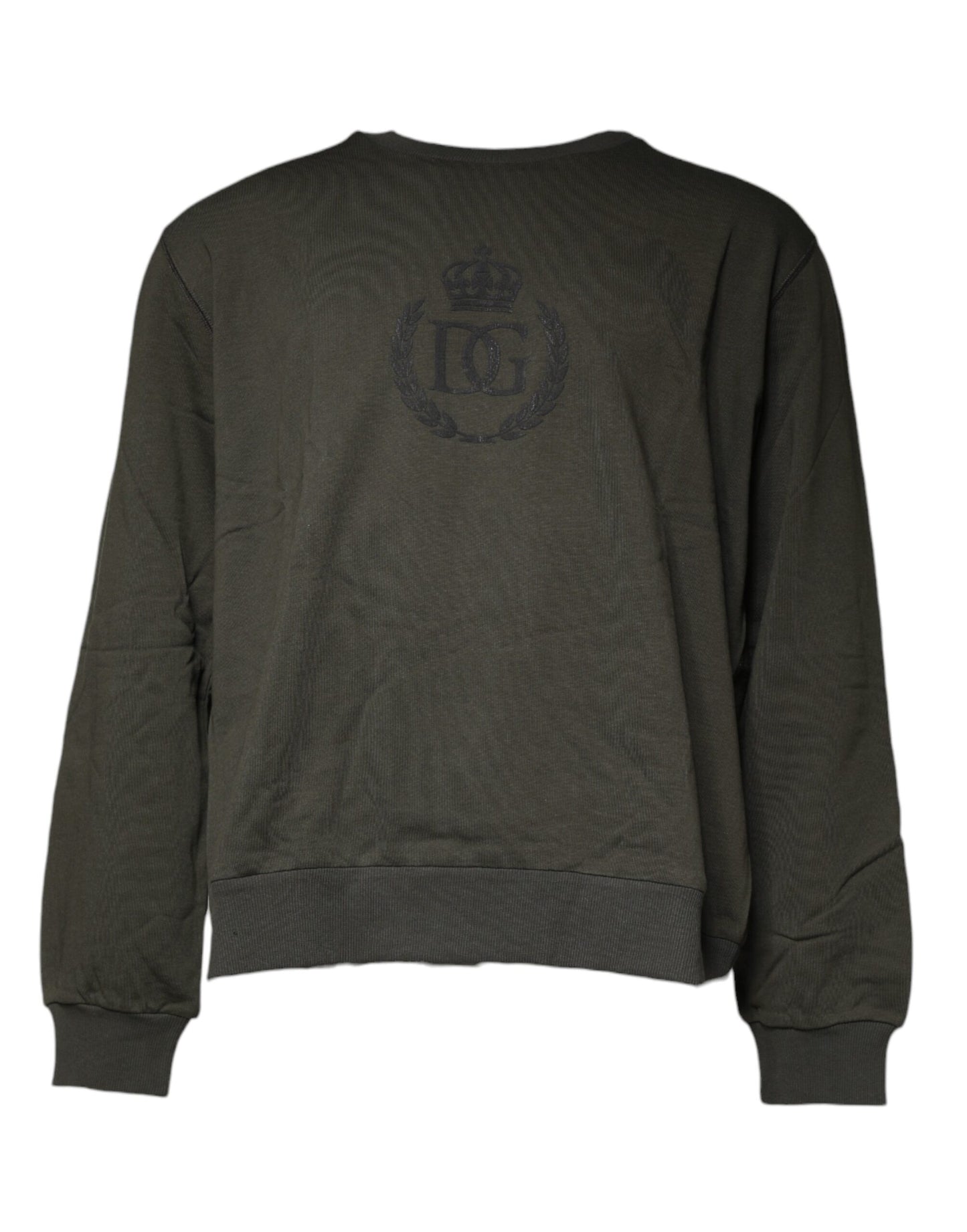 Dolce &amp; Gabbana Armygrüner Sweatshirtpullover aus Baumwolle mit Krone