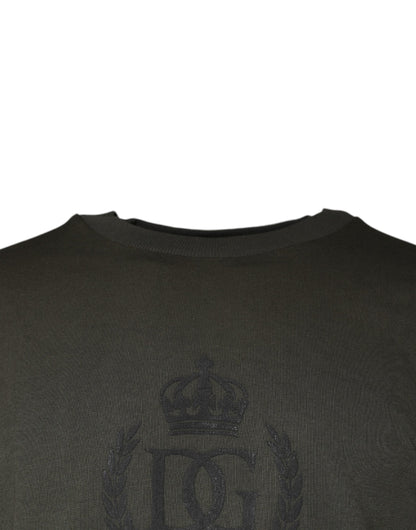 Dolce &amp; Gabbana Armygrüner Sweatshirtpullover aus Baumwolle mit Krone